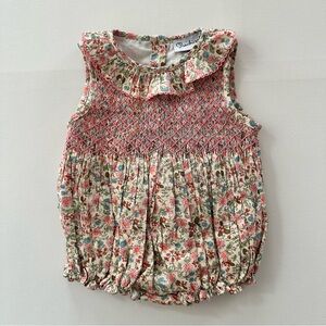 Smockingbird 6 Months Baby Girl Smocked Floral Bubble Romper Spring Summer